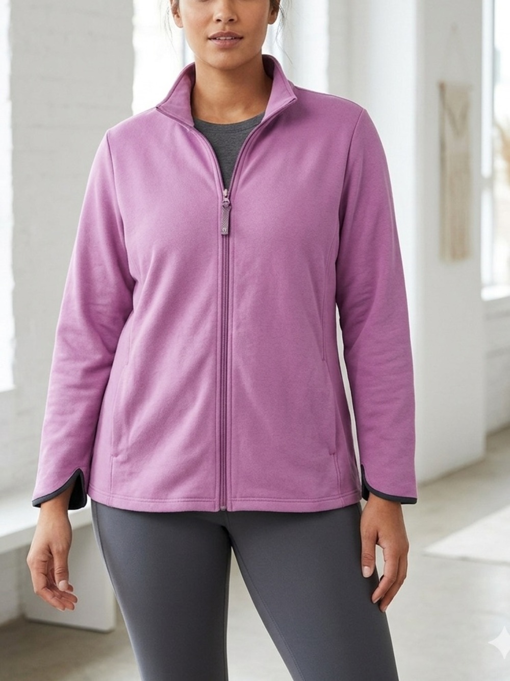 Talbots Orchid Purple Pima Cotton Blend Mock Neck Zip Jacket 💛